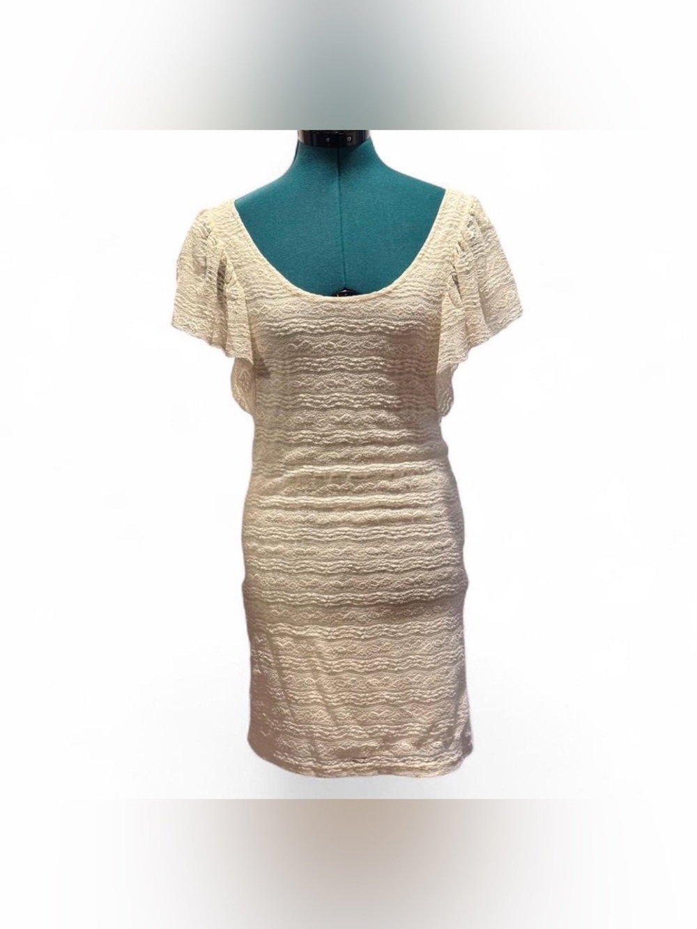 B_Envied Cream Lace Flutter Sleeve Mini Dress